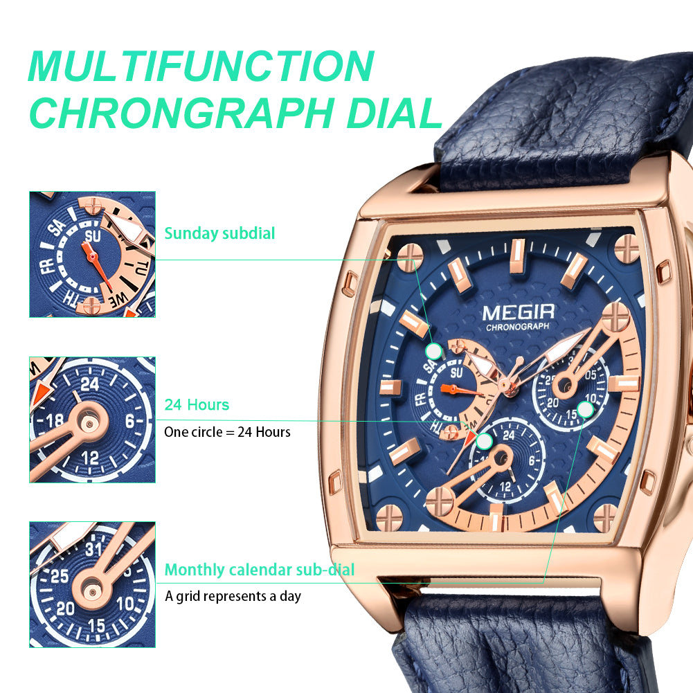 MEGIR Fashion Mens Watches Brand Luxury Waterproof Military WristWatch Leather Sport Quartz Date Weeds Clock Reloj Hombre