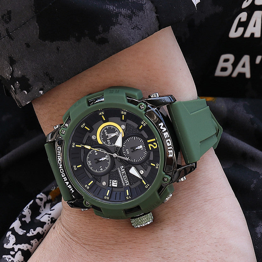 MEGIR Fashion Military Watch for Men Top Luxury Sport Quartz Chronograph Waterproof Male Clock Wristwatch Silicone Reloj Hombre