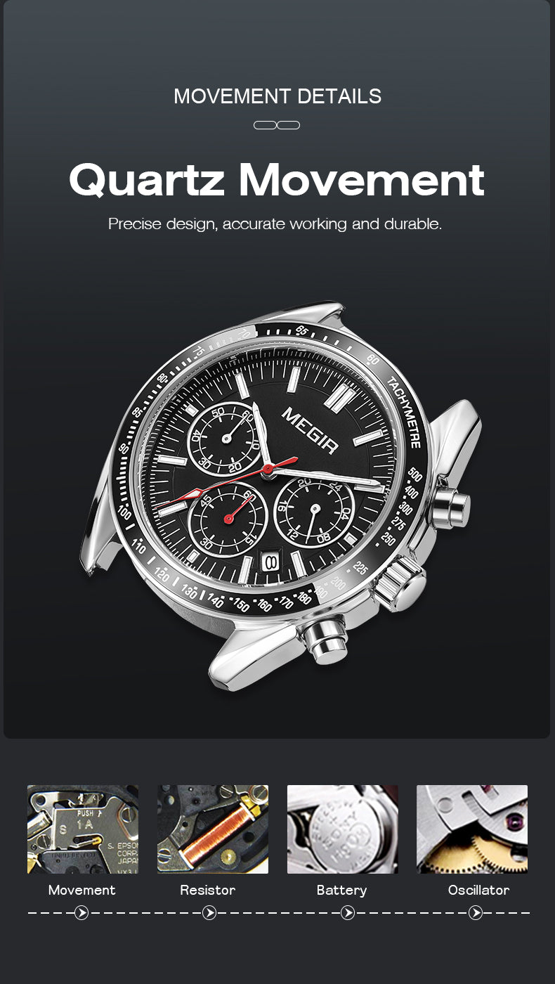 MEGIR Business Men Watch Stainless Steel Mesh Belt Quartz Watches Luxury Fashion Man Wristwatch Calendar Clock Reloj Hombre 8105