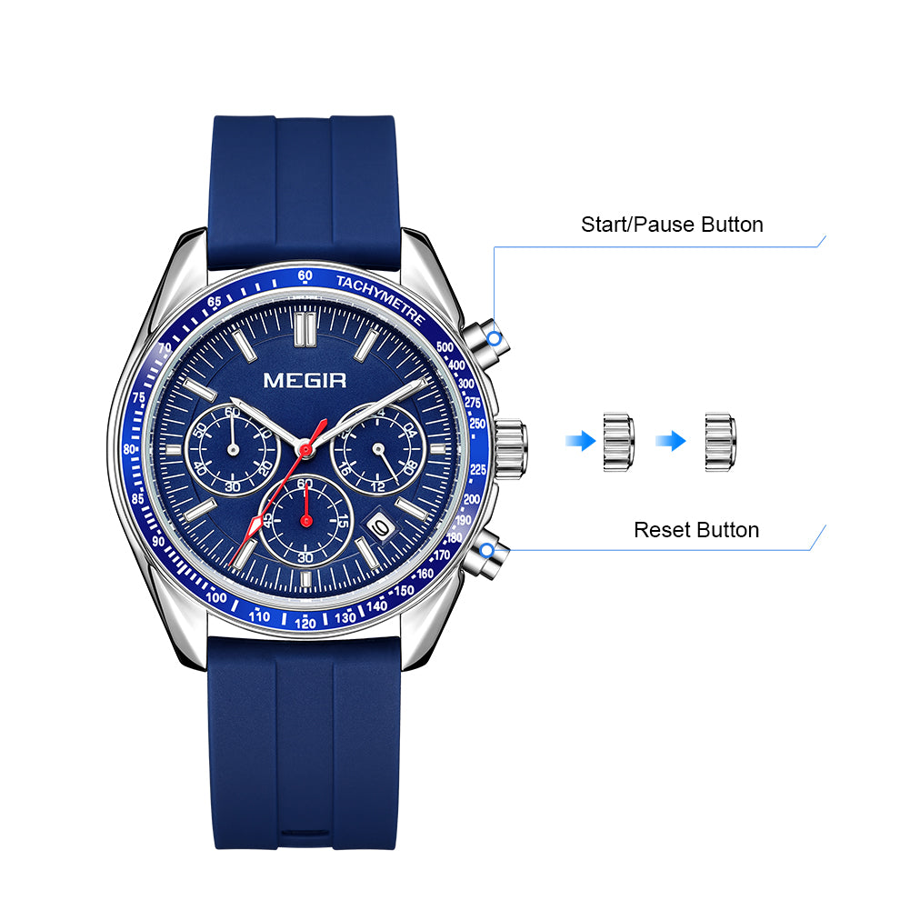 MEGIR Analog Quartz Wrist Watch Chronograph Luminous Business Sport Watches with Silicone Strap Calendar Man Clock reloj hombre