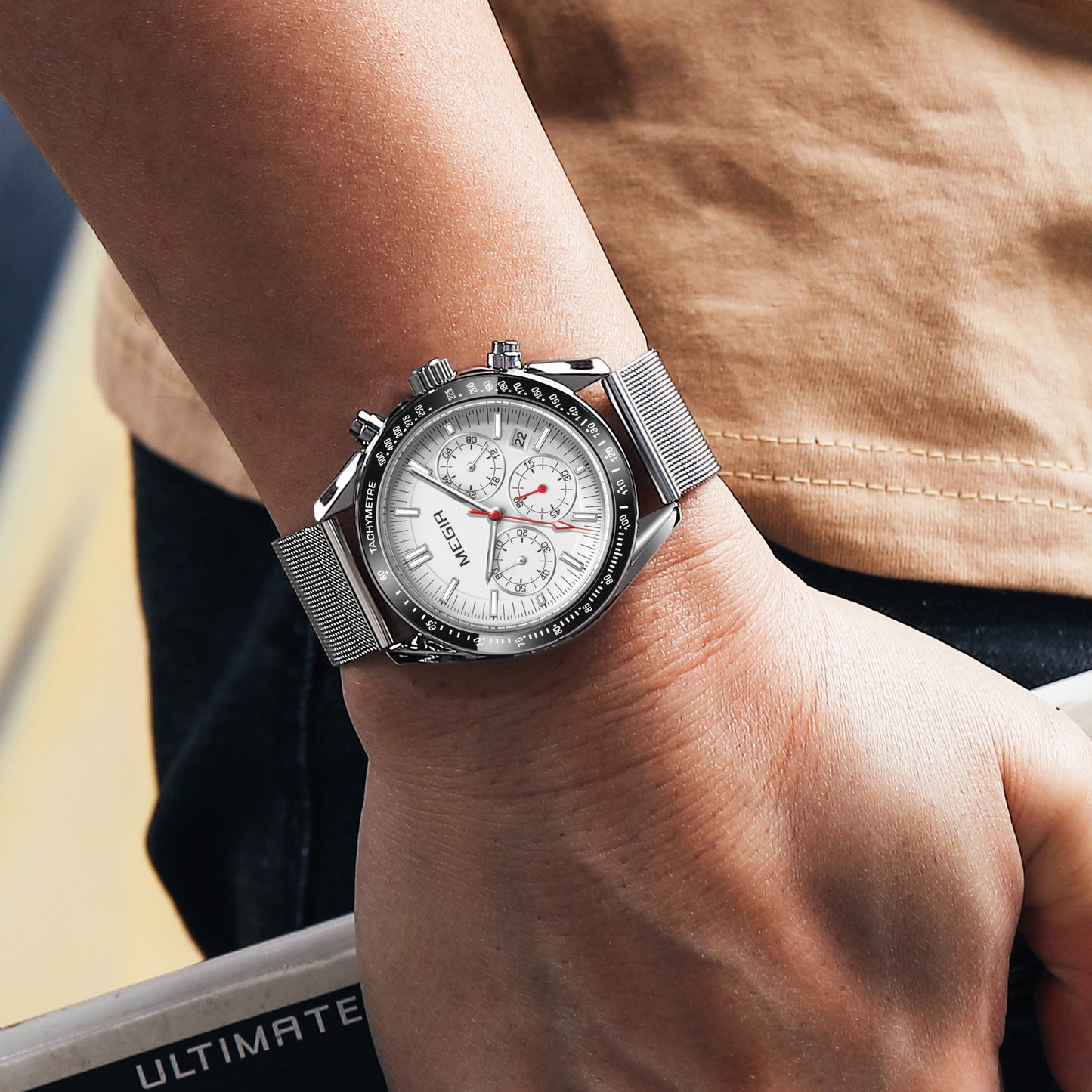 MEGIR Business Men Watch Stainless Steel Mesh Belt Quartz Watches Luxury Fashion Man Wristwatch Calendar Clock Reloj Hombre 8105