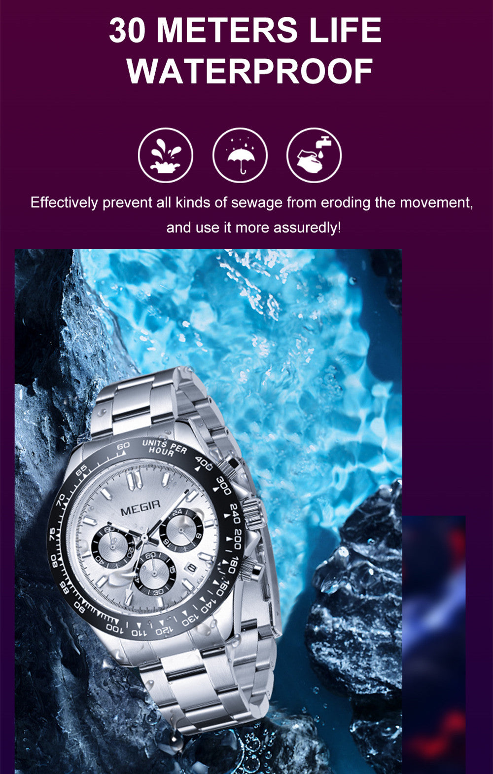 MEGIR Fashion Men Business Watches Stainless Steel Quartz Watch Top Brand Luxury Casual Wristwatch Waterproof Clock Reloj Hombre