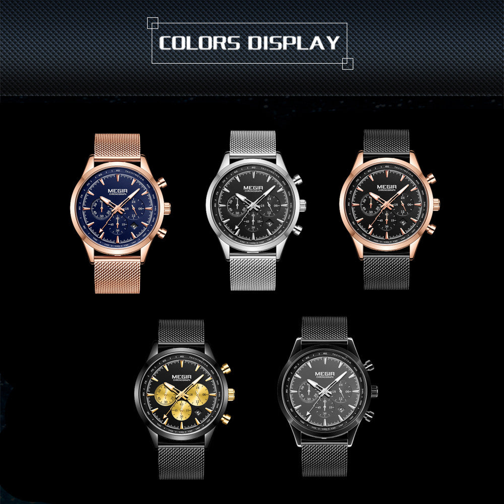 MEGIR Fashion Watch for Men Top Luxury Big Dial Business Quartz Watches Waterproof Steel Wrist Watch Clock Relogio Masculino