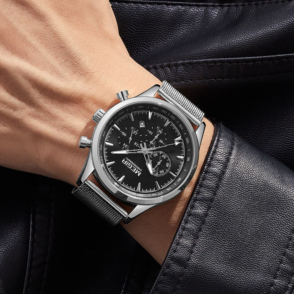 MEGIR Fashion Watch for Men Top Luxury Big Dial Business Quartz Watches Waterproof Steel Wrist Watch Clock Relogio Masculino