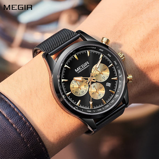 MEGIR Fashion Watch for Men Top Luxury Big Dial Business Quartz Watches Waterproof Steel Wrist Watch Clock Relogio Masculino
