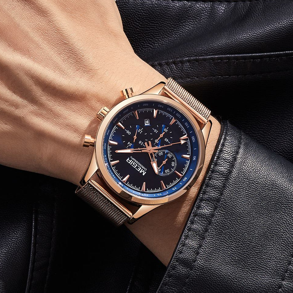 MEGIR Fashion Watch for Men Top Luxury Big Dial Business Quartz Watches Waterproof Steel Wrist Watch Clock Relogio Masculino