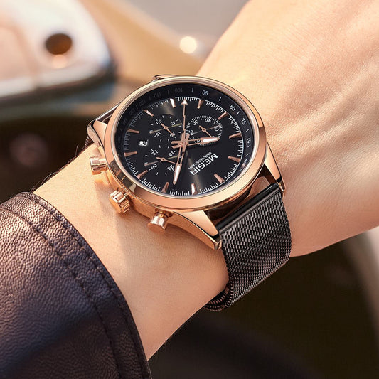 MEGIR Fashion Watch for Men Top Luxury Big Dial Business Quartz Watches Waterproof Steel Wrist Watch Clock Relogio Masculino