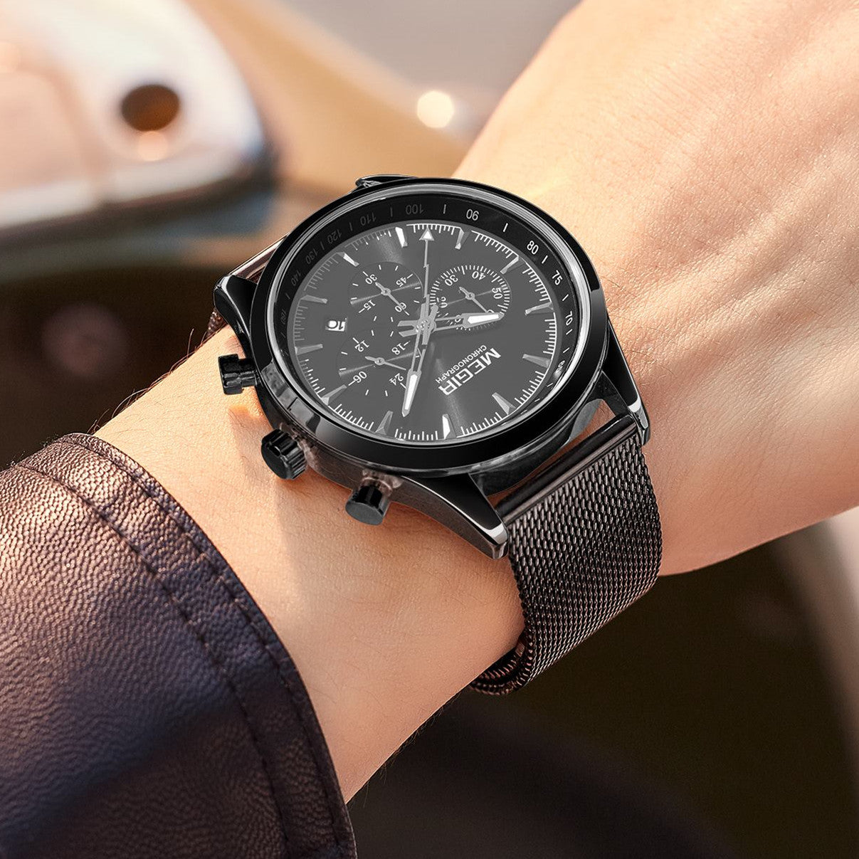 MEGIR Fashion Watch for Men Top Luxury Big Dial Business Quartz Watches Waterproof Steel Wrist Watch Clock Relogio Masculino