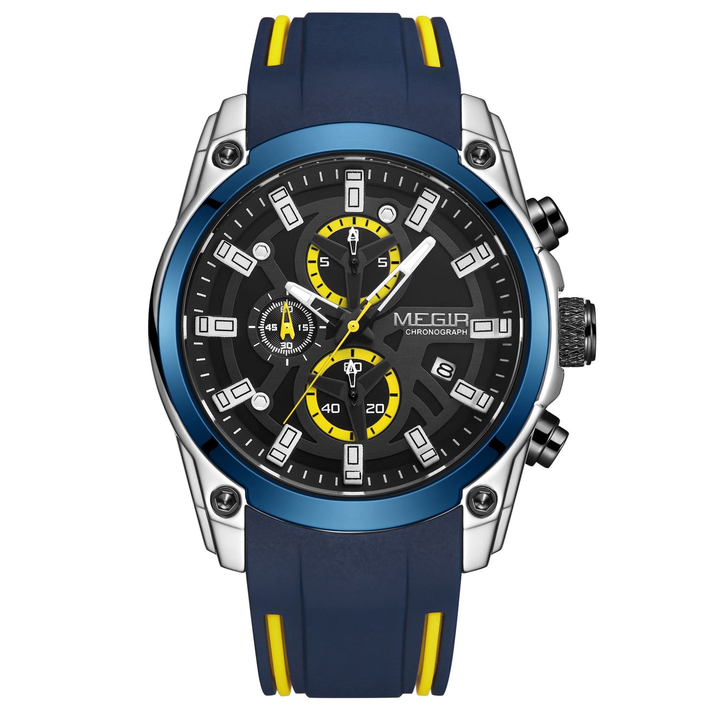 MEGIR Original Blue Sport Watches for Men Top Luxury Chronograph WristWatch Military Quartz Clock Luminous Big Dial Reloj Hombre