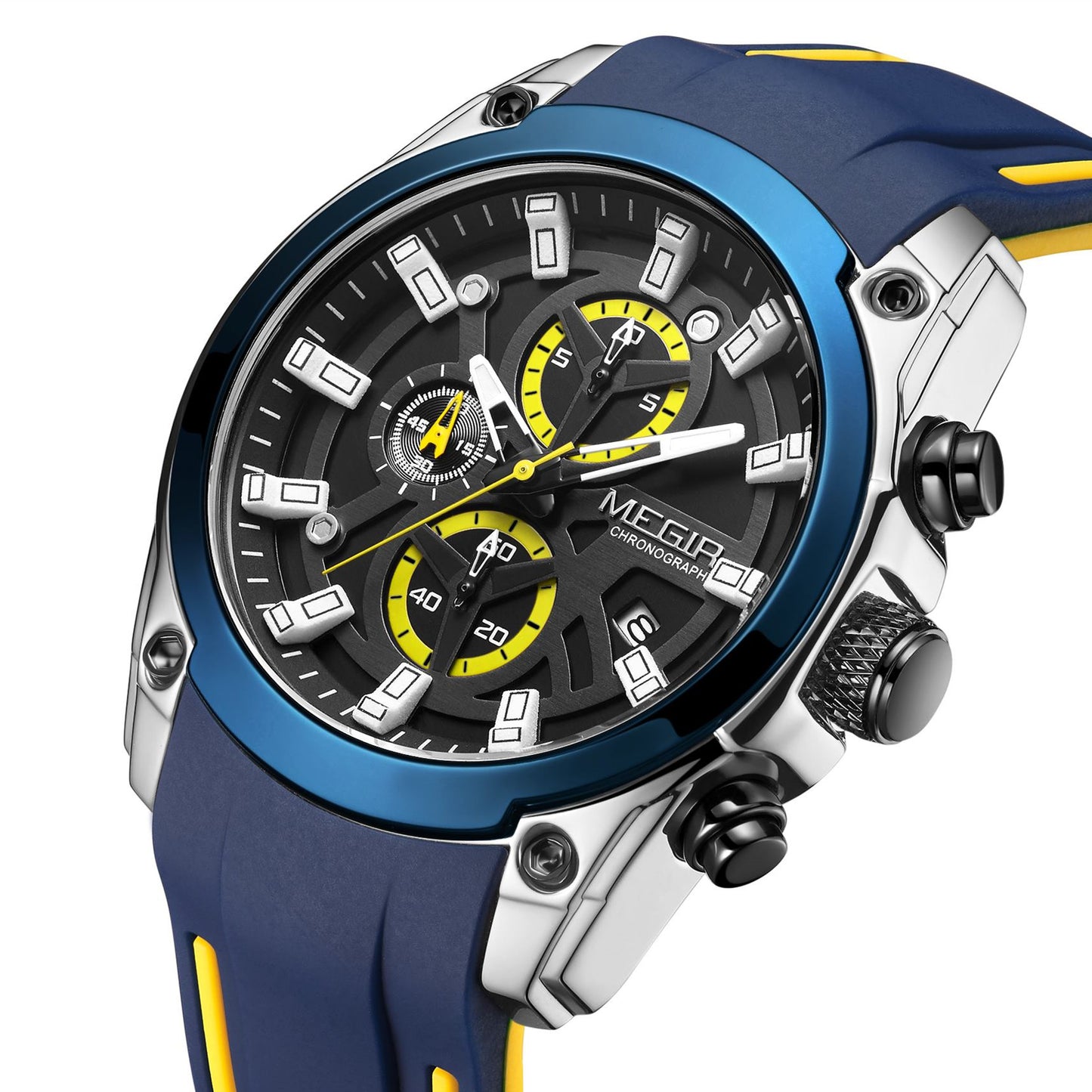 MEGIR Original Blue Sport Watches for Men Top Luxury Chronograph WristWatch Military Quartz Clock Luminous Big Dial Reloj Hombre