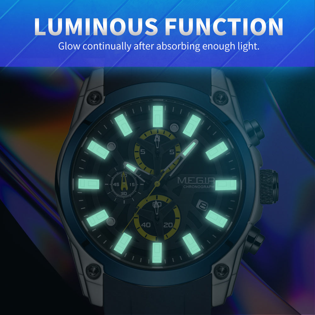 MEGIR Original Blue Sport Watches for Men Top Luxury Chronograph WristWatch Military Quartz Clock Luminous Big Dial Reloj Hombre