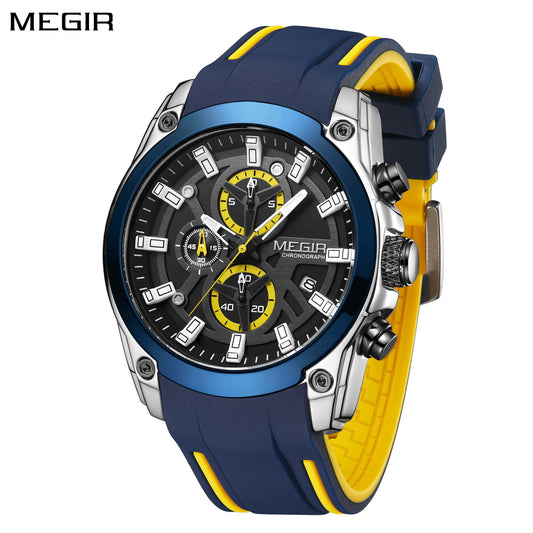 MEGIR Original Blue Sport Watches for Men Top Luxury Chronograph WristWatch Military Quartz Clock Luminous Big Dial Reloj Hombre