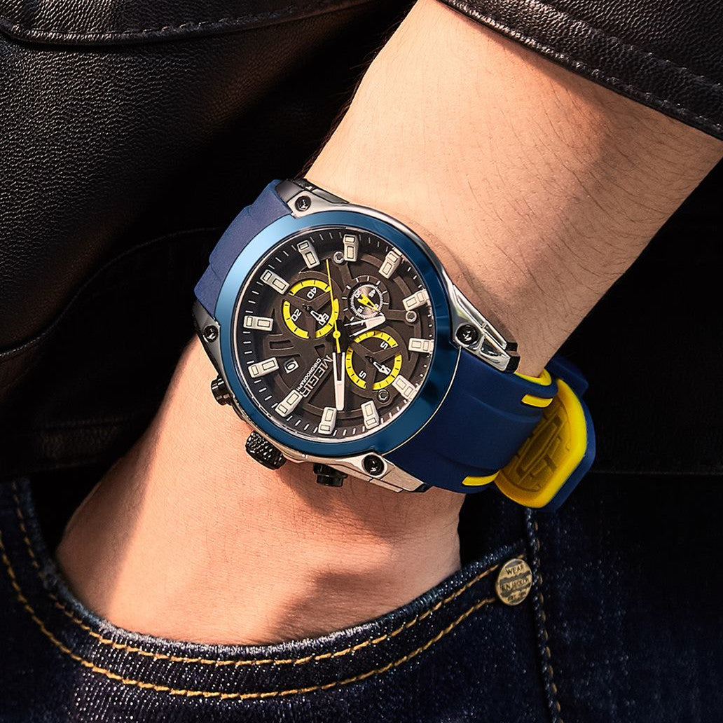 MEGIR Original Blue Sport Watches for Men Top Luxury Chronograph WristWatch Military Quartz Clock Luminous Big Dial Reloj Hombre
