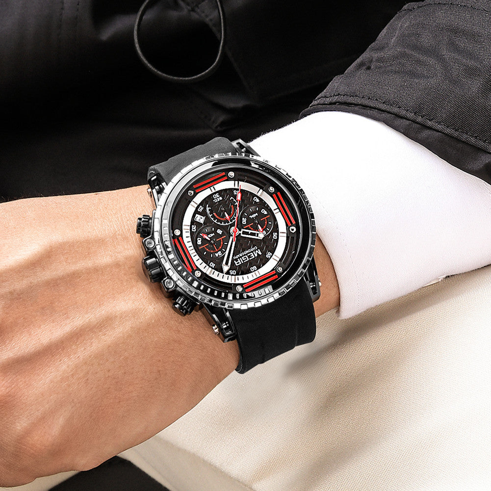MEGIR Men's Sports Military Watches Fashion Luxury Quartz Wristwatch Silicone Strap Waterproof Chronograph Luminous Male Clock