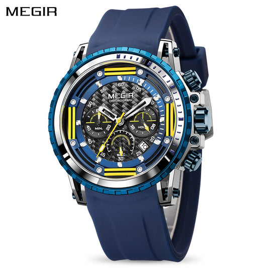 MEGIR Men's Sports Military Watches Fashion Luxury Quartz Wristwatch Silicone Strap Waterproof Chronograph Luminous Male Clock