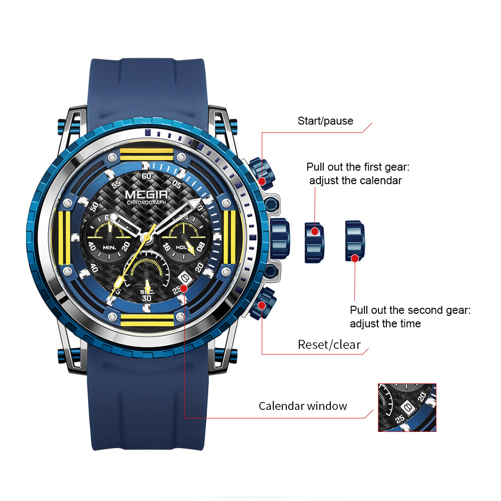 MEGIR Men's Sports Military Watches Fashion Luxury Quartz Wristwatch Silicone Strap Waterproof Chronograph Luminous Male Clock