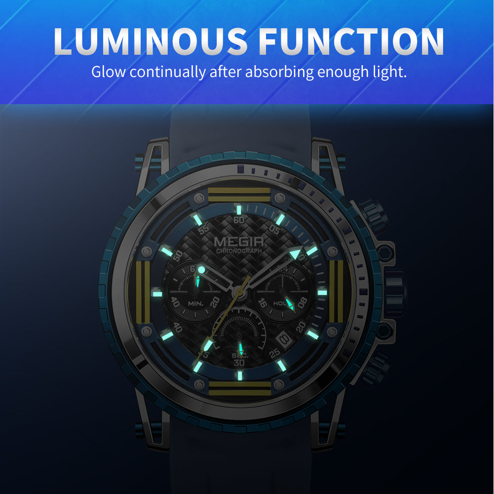 MEGIR Men's Sports Military Watches Fashion Luxury Quartz Wristwatch Silicone Strap Waterproof Chronograph Luminous Male Clock