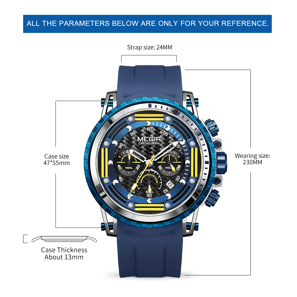 MEGIR Men's Sports Military Watches Fashion Luxury Quartz Wristwatch Silicone Strap Waterproof Chronograph Luminous Male Clock