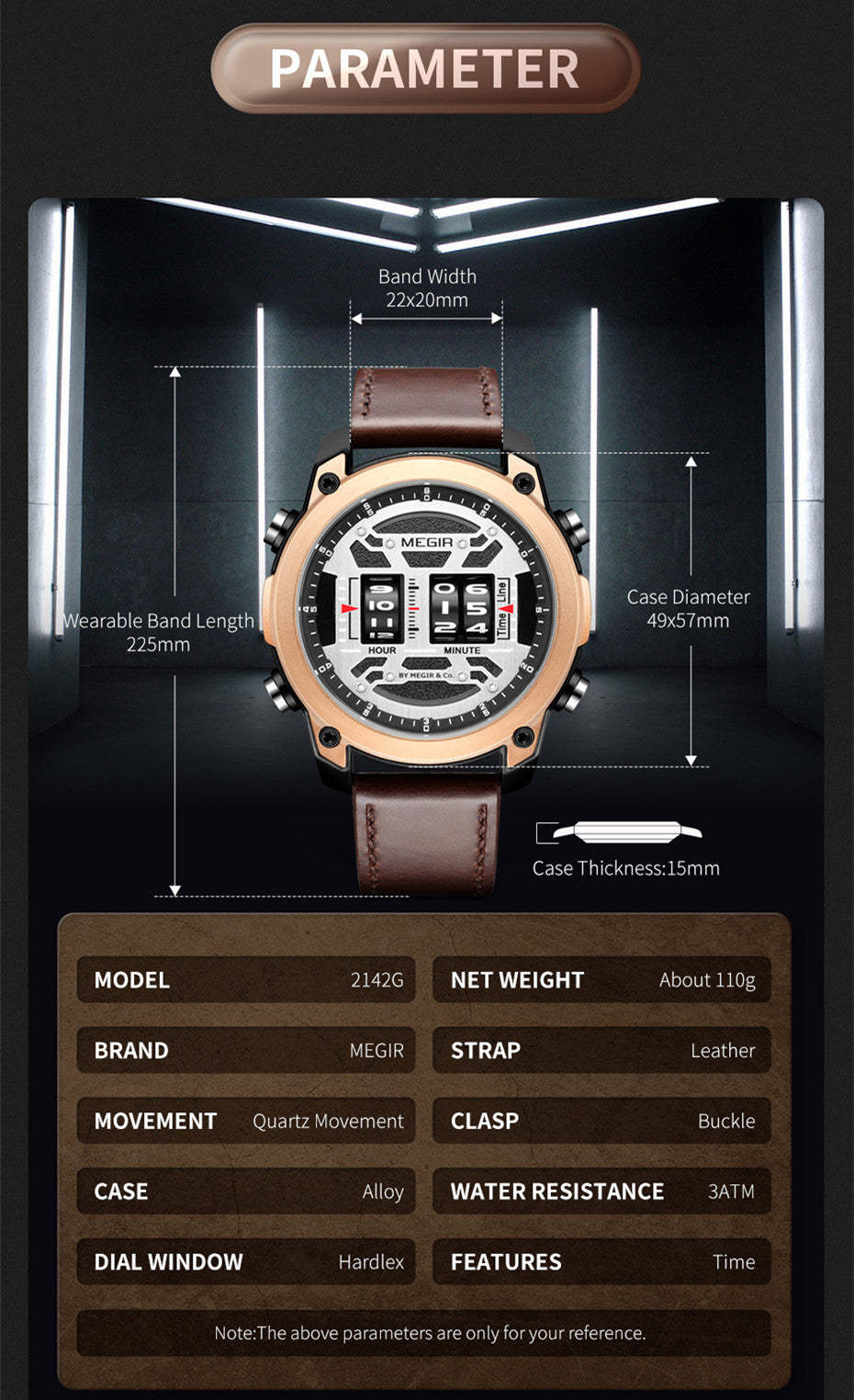 MEGIR Men's Watch Roller Business Casual Wristwatch Leather Fashion Sports Quartz Watch Chronograph Waterproof Male Clock 2142