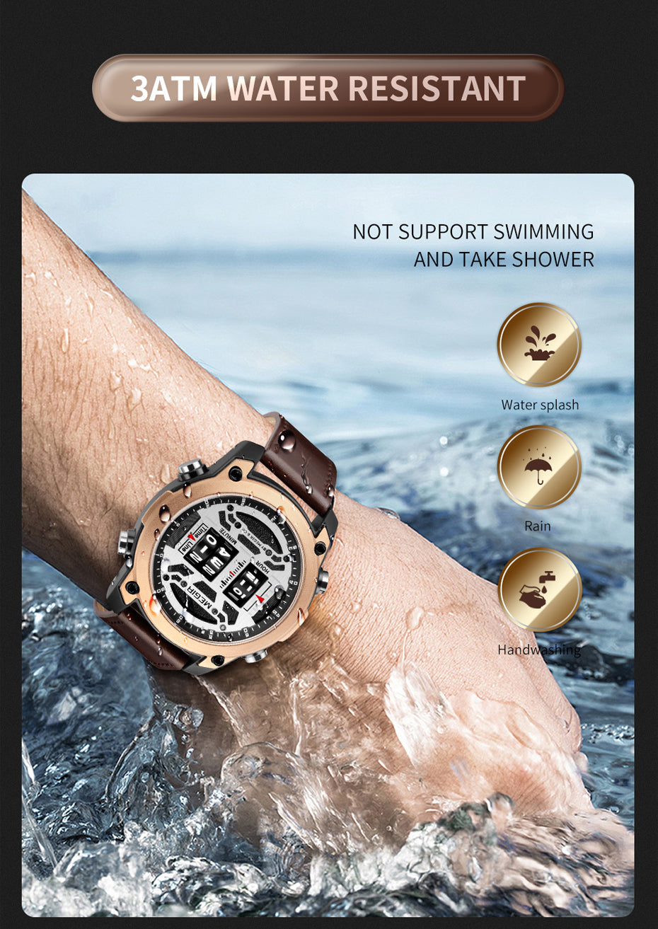 MEGIR Men's Watch Roller Business Casual Wristwatch Leather Fashion Sports Quartz Watch Chronograph Waterproof Male Clock 2142