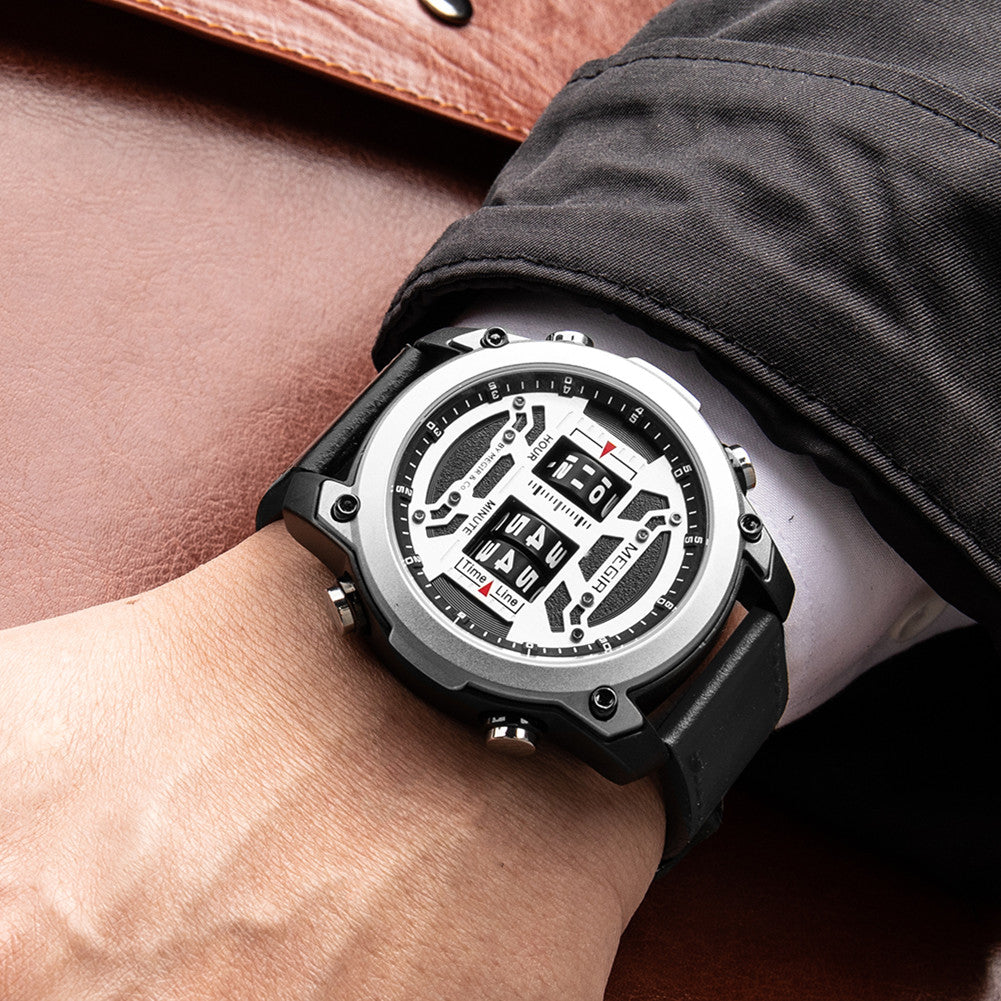 MEGIR Men's Watch Roller Business Casual Wristwatch Leather Fashion Sports Quartz Watch Chronograph Waterproof Male Clock 2142
