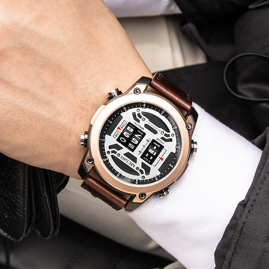 MEGIR Men's Watch Roller Business Casual Wristwatch Leather Fashion Sports Quartz Watch Chronograph Waterproof Male Clock 2142