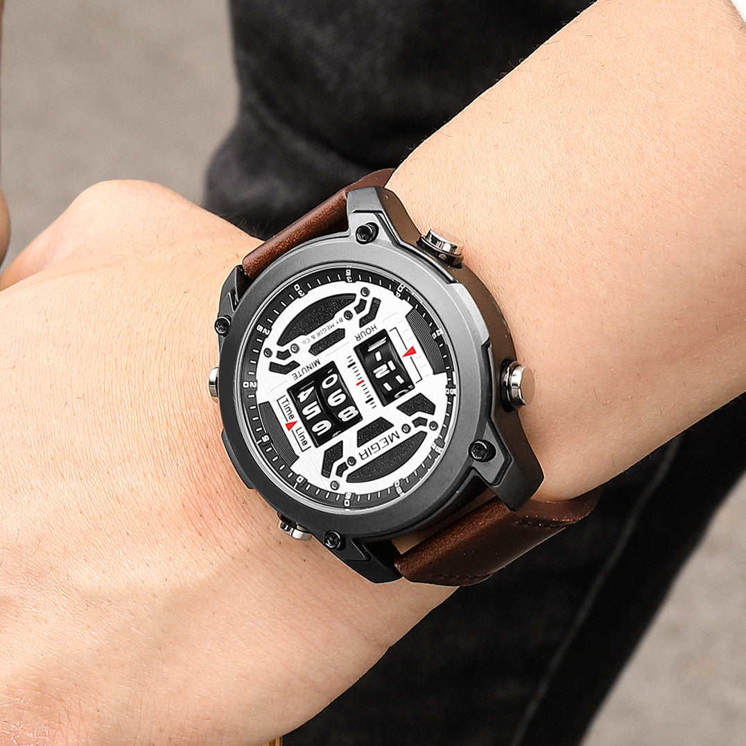 MEGIR Men's Watch Roller Business Casual Wristwatch Leather Fashion Sports Quartz Watch Chronograph Waterproof Male Clock 2142