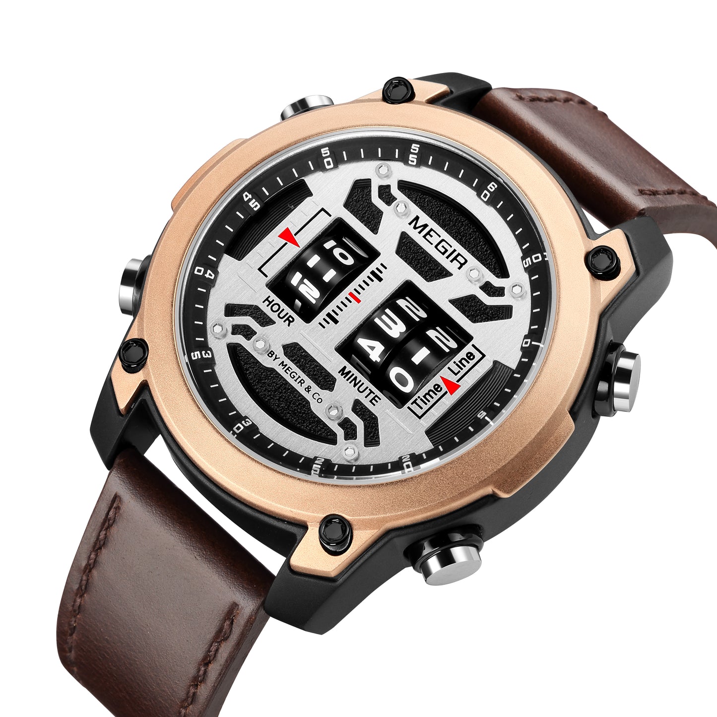 MEGIR Men's Watch Roller Business Casual Wristwatch Leather Fashion Sports Quartz Watch Chronograph Waterproof Male Clock 2142