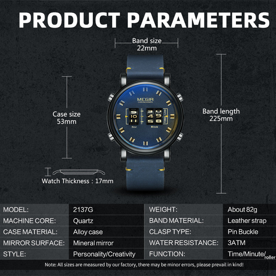 MEGIR Roller Pointer Watches for Men Fashion Luxury Military Sport Watch Leather Strap Quartz Wristwatch Clock Relogio Mascilino