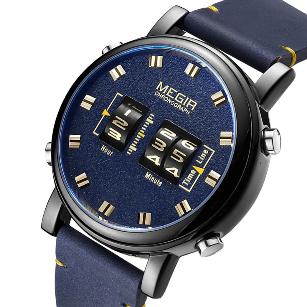 MEGIR Roller Pointer Watches for Men Fashion Luxury Military Sport Watch Leather Strap Quartz Wristwatch Clock Relogio Mascilino