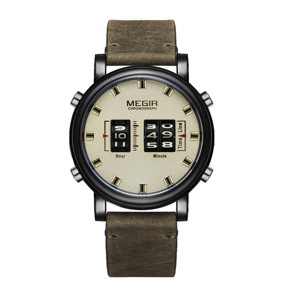MEGIR Roller Pointer Watches for Men Fashion Luxury Military Sport Watch Leather Strap Quartz Wristwatch Clock Relogio Mascilino