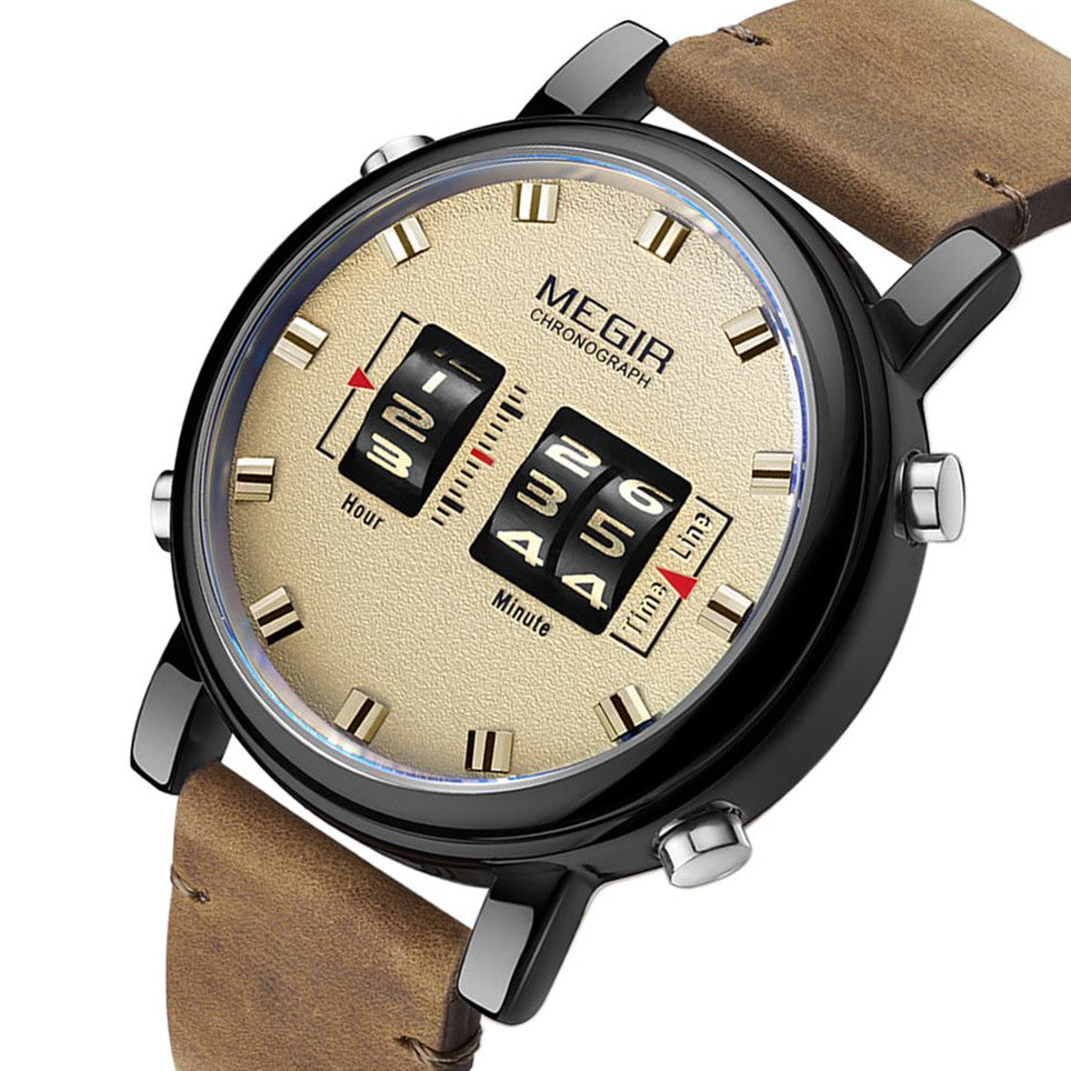 MEGIR Roller Pointer Watches for Men Fashion Luxury Military Sport Watch Leather Strap Quartz Wristwatch Clock Relogio Mascilino
