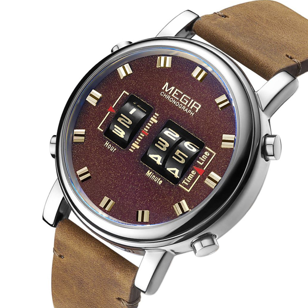 MEGIR Roller Pointer Watches for Men Fashion Luxury Military Sport Watch Leather Strap Quartz Wristwatch Clock Relogio Mascilino