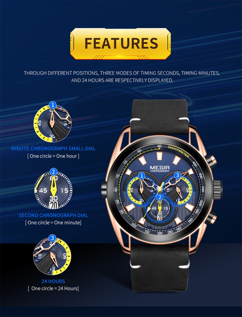MEGIR Top Brand Luxury Men's Wrist Watch Man Luminous Waterproof Sport Men Quartz Wristwatches Relogio Masculino Dropshipping