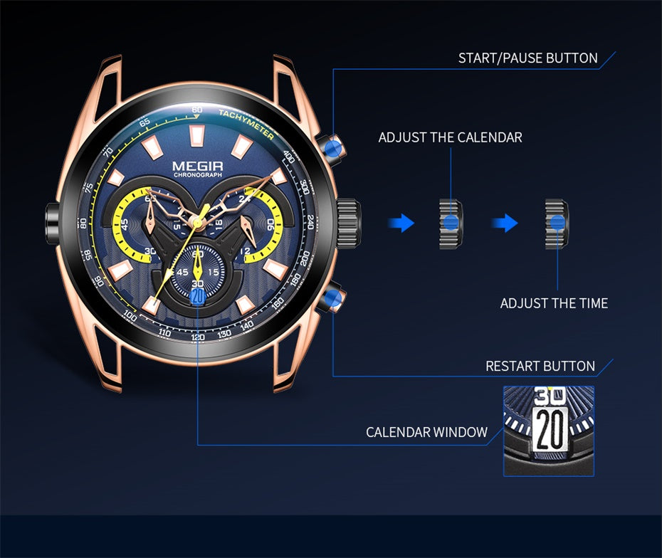 MEGIR Top Brand Luxury Men's Wrist Watch Man Luminous Waterproof Sport Men Quartz Wristwatches Relogio Masculino Dropshipping