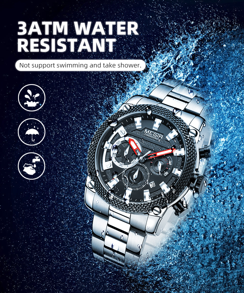 MEGIR Mens Watches Top Brand Luxury Business Wristwatch Waterproof Calendar Quartz Casual Clock Stainless Steel Man Chronograph