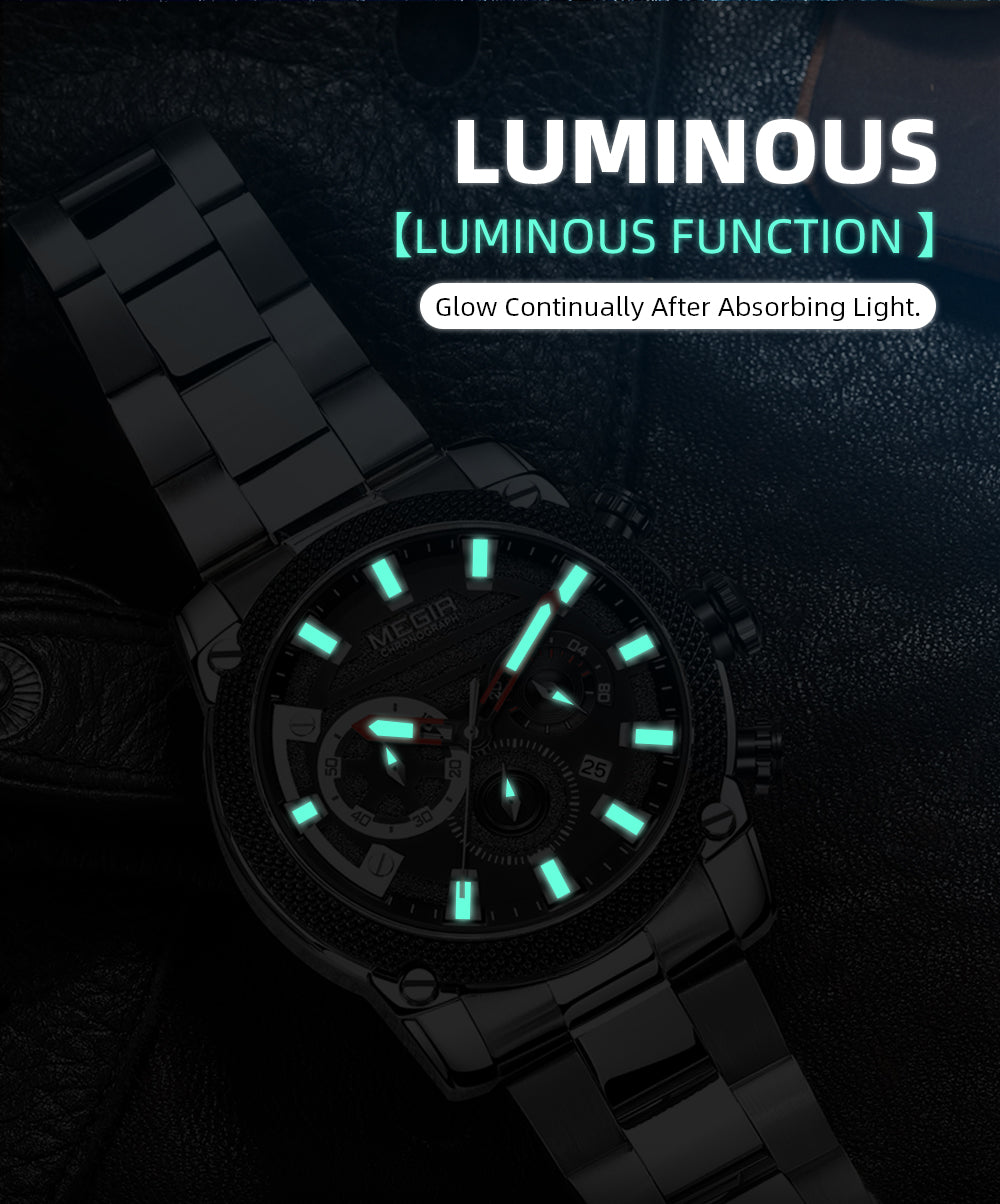 MEGIR Mens Watches Top Brand Luxury Business Wristwatch Waterproof Calendar Quartz Casual Clock Stainless Steel Man Chronograph