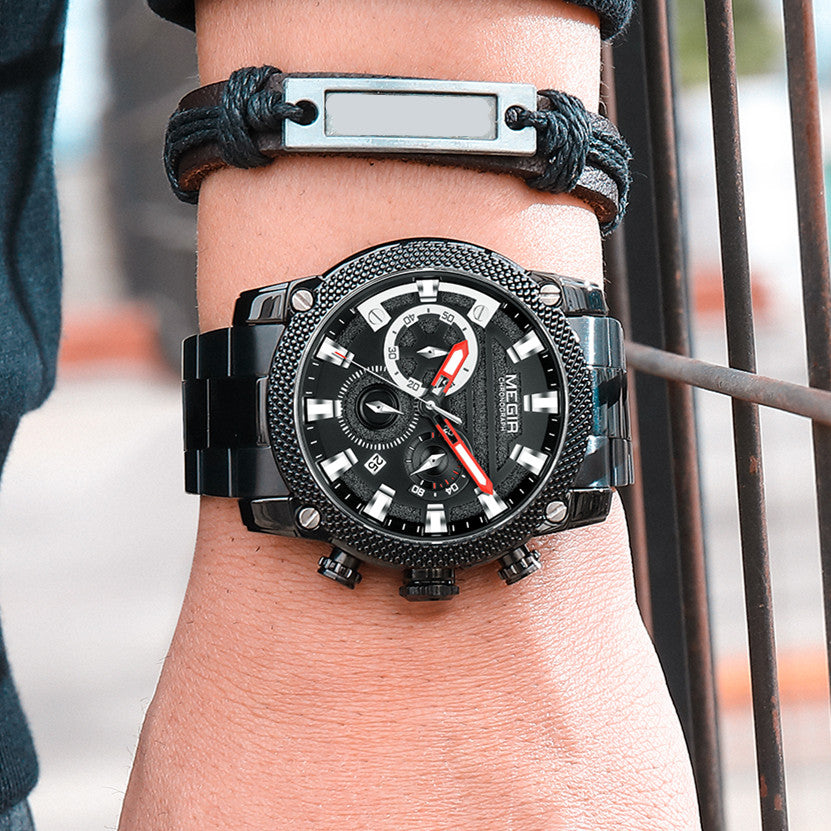 MEGIR Mens Watches Top Brand Luxury Business Wristwatch Waterproof Calendar Quartz Casual Clock Stainless Steel Man Chronograph