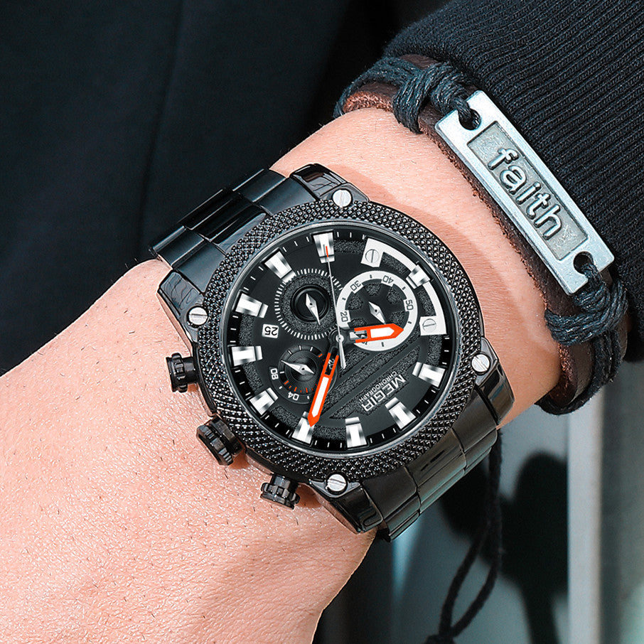 MEGIR Mens Watches Top Brand Luxury Business Wristwatch Waterproof Calendar Quartz Casual Clock Stainless Steel Man Chronograph
