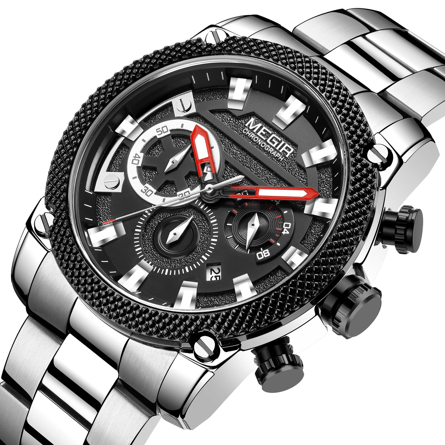 MEGIR Mens Watches Top Brand Luxury Business Wristwatch Waterproof Calendar Quartz Casual Clock Stainless Steel Man Chronograph