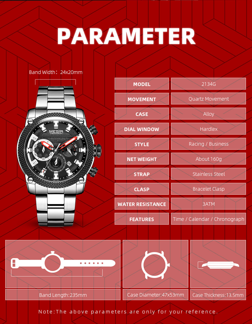 MEGIR Mens Watches Top Brand Luxury Business Wristwatch Waterproof Calendar Quartz Casual Clock Stainless Steel Man Chronograph