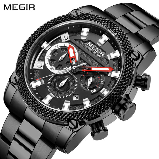 MEGIR Mens Watches Top Brand Luxury Business Wristwatch Waterproof Calendar Quartz Casual Clock Stainless Steel Man Chronograph