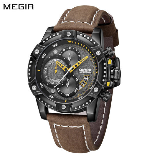 MEGIR Men Watches Luxury Brand Quartz Wristwatch Waterproof Leather Military Sport Watch Casual Clock Chronograph Reloj Hombre