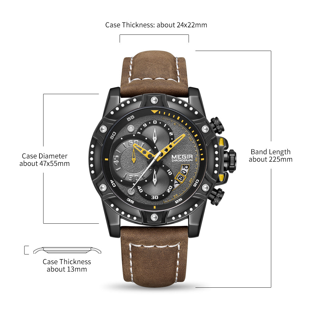 MEGIR Men Watches Luxury Brand Quartz Wristwatch Waterproof Leather Military Sport Watch Casual Clock Chronograph Reloj Hombre