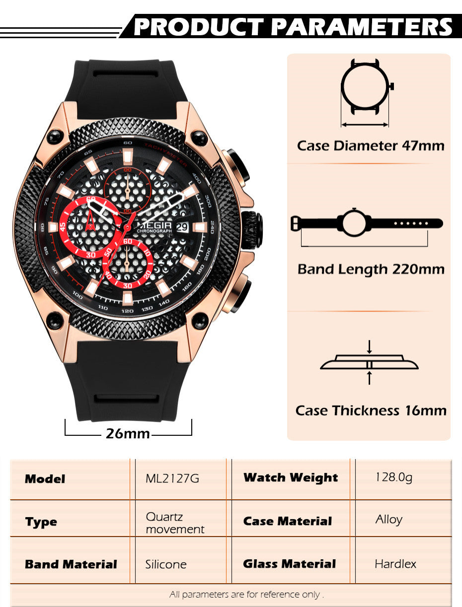 MEGIR Fashion Sports Military Watches for Mens Top Brand Luxury Military Wristwatch Silicone Waterproof Clock Relogio Masculino