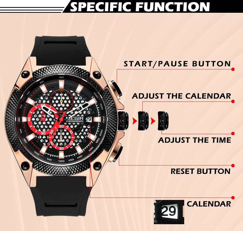 MEGIR Fashion Sports Military Watches for Mens Top Brand Luxury Military Wristwatch Silicone Waterproof Clock Relogio Masculino