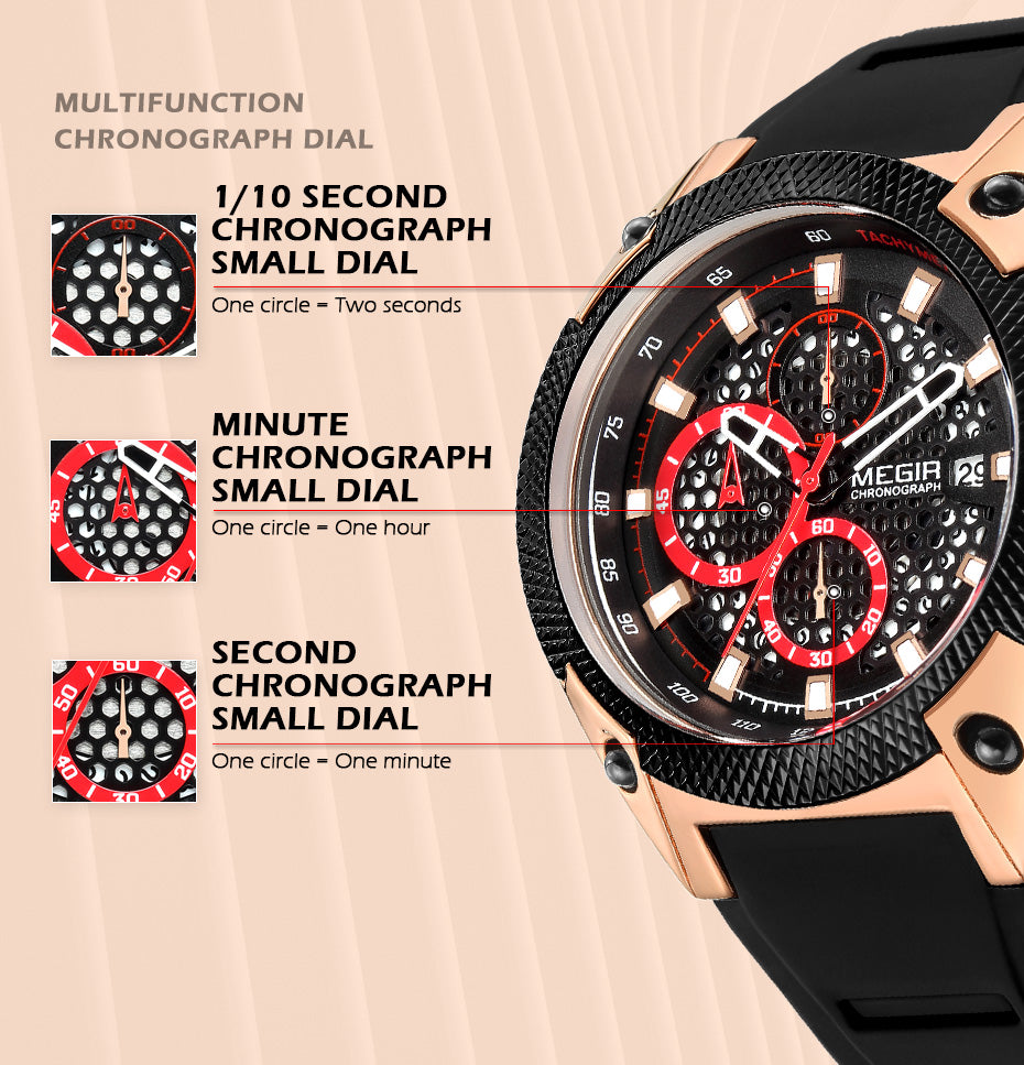 MEGIR Fashion Sports Military Watches for Mens Top Brand Luxury Military Wristwatch Silicone Waterproof Clock Relogio Masculino