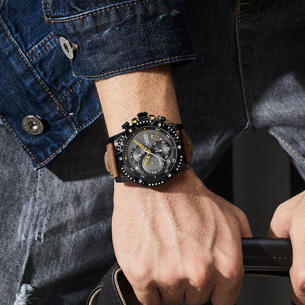 MEGIR Men Watches Luxury Brand Quartz Wristwatch Waterproof Leather Military Sport Watch Casual Clock Chronograph Reloj Hombre