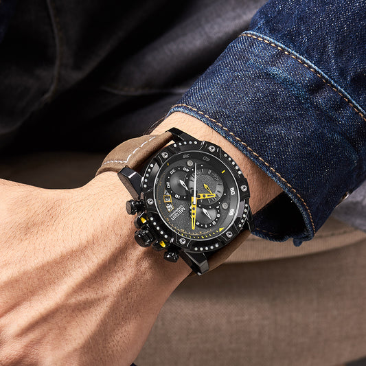 MEGIR Men Watches Luxury Brand Quartz Wristwatch Waterproof Leather Military Sport Watch Casual Clock Chronograph Reloj Hombre
