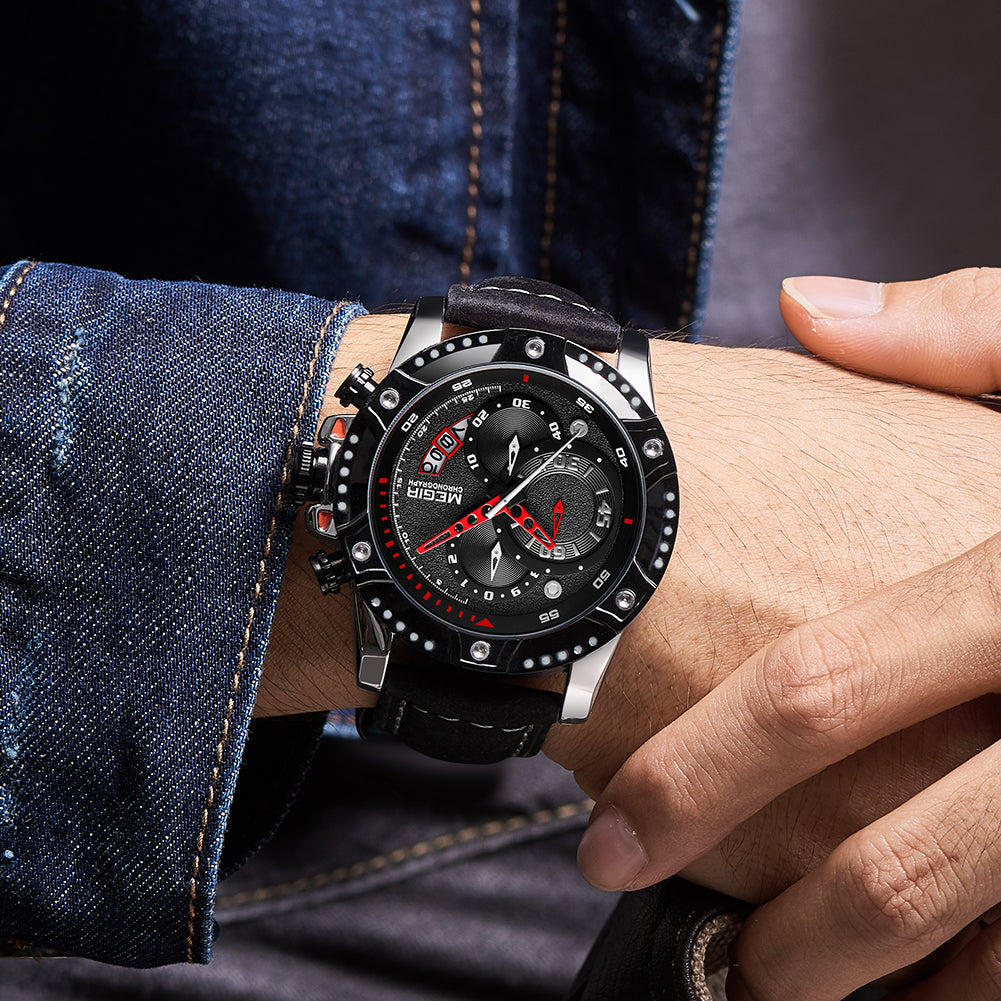 MEGIR Men Watches Luxury Brand Quartz Wristwatch Waterproof Leather Military Sport Watch Casual Clock Chronograph Reloj Hombre